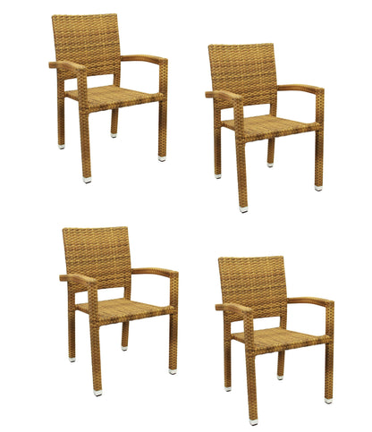 4x KONWAY® PORTO Stapelsessel Tabaco Premium Polyrattan Garten Sessel Stuhl Set