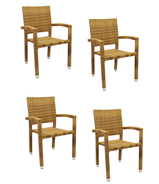 4x KONWAY® PORTO Stapelsessel Tabaco Premium Polyrattan Garten Sessel Stuhl Set