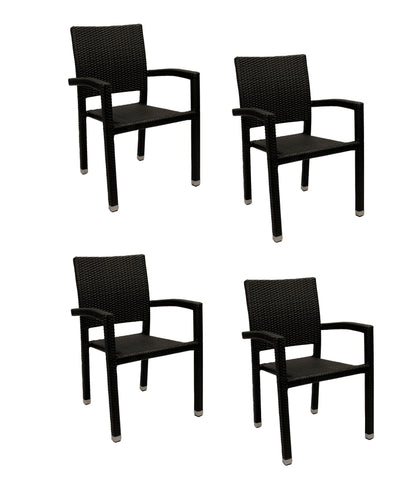4x KONWAY® PORTO Stapelsessel Schwarz Premium Polyrattan Garten Sessel Stuhl Set