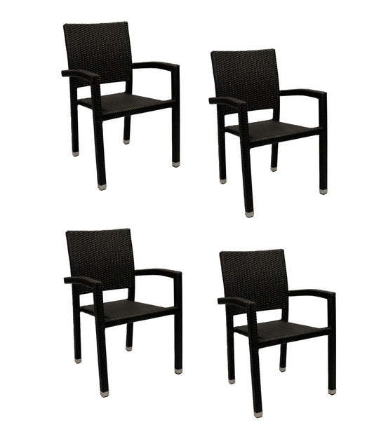 4x KONWAY® PORTO Stapelsessel Schwarz Premium Polyrattan Garten Sessel Stuhl Set