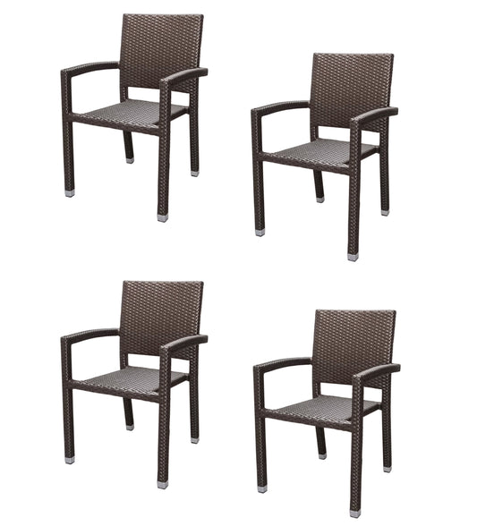 4x KONWAY® PORTO Stapelsessel Mokka Premium Polyrattan Garten Sessel Stuhl Set