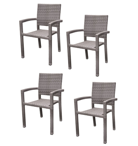 4x KONWAY® PORTO Stapelsessel Granit Premium Polyrattan Garten Sessel Stuhl Set