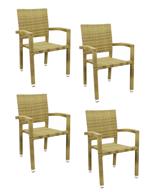 4x KONWAY® PORTO Stapelsessel Elfenbein Polyrattan Garten Sessel Stuhl Set beige