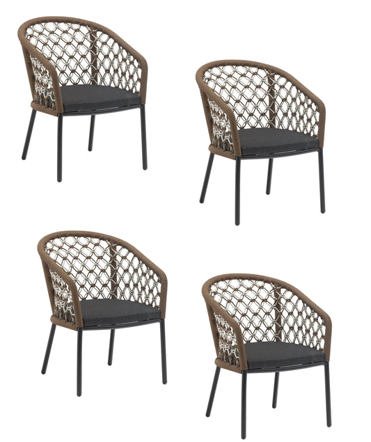 4x KONWAY® MARBELLA Alu Gastro Sessel KHAKI / Weiß Garten Stapelstuhl Stuhl Set