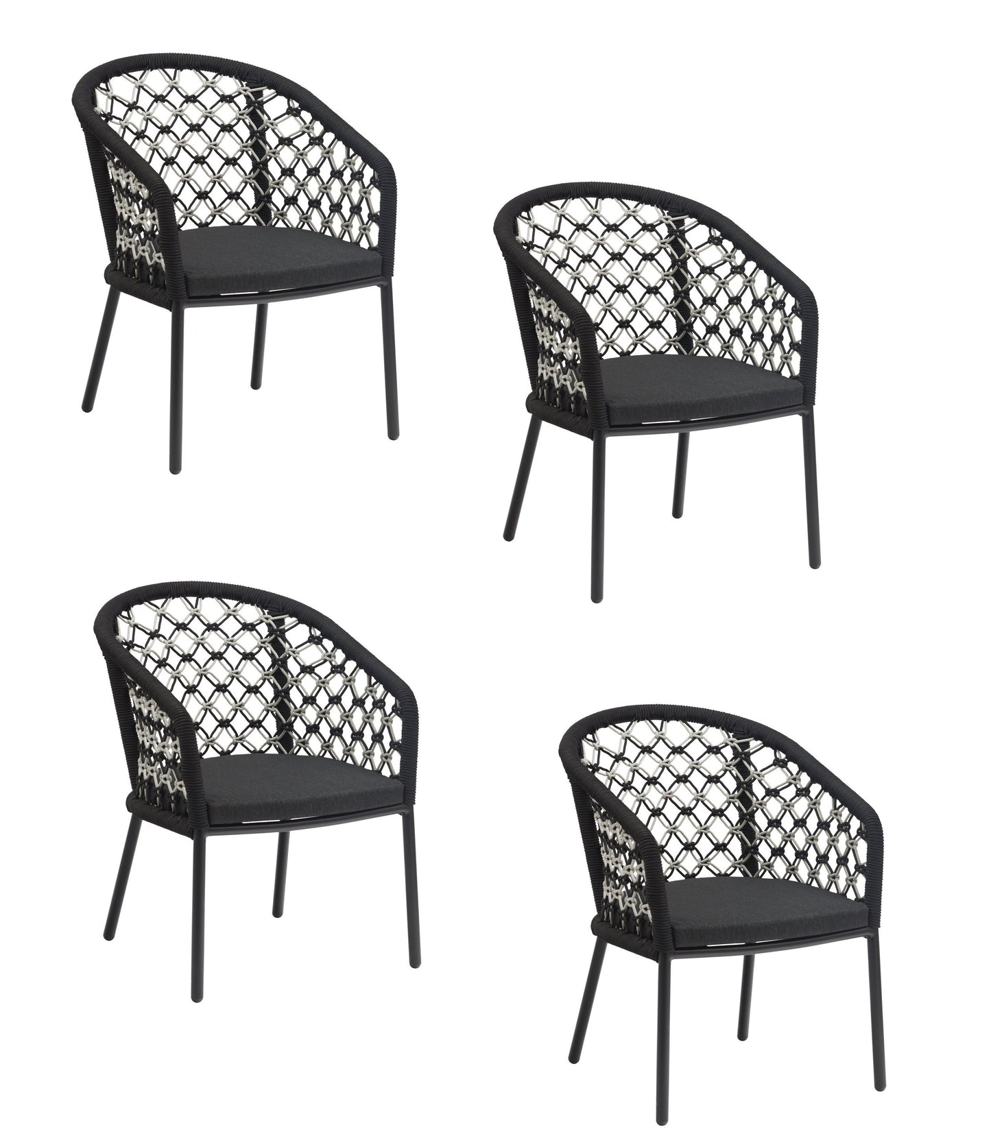4x KONWAY® MARBELLA Alu Gastro Sessel SCHWARZ Weiß Garten Stapelstuhl Stuhl Set