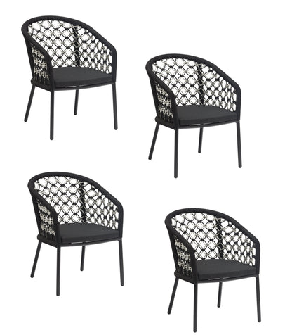 4x KONWAY® MARBELLA Alu Gastro Sessel SCHWARZ Weiß Garten Stapelstuhl Stuhl Set