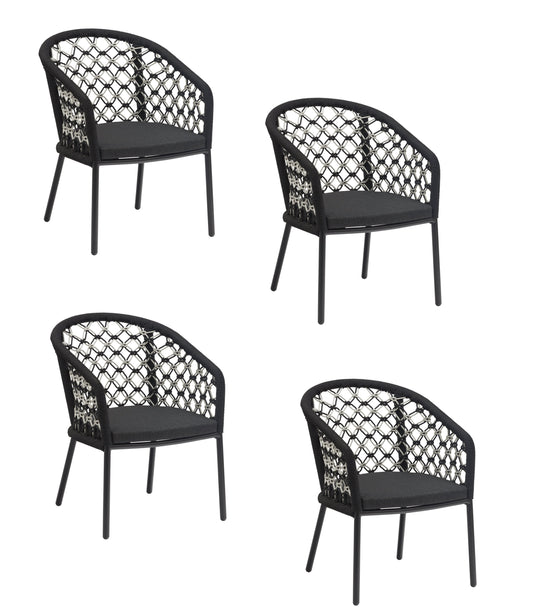 4x KONWAY® MARBELLA Alu Gastro Sessel SCHWARZ Weiß Garten Stapelstuhl Stuhl Set