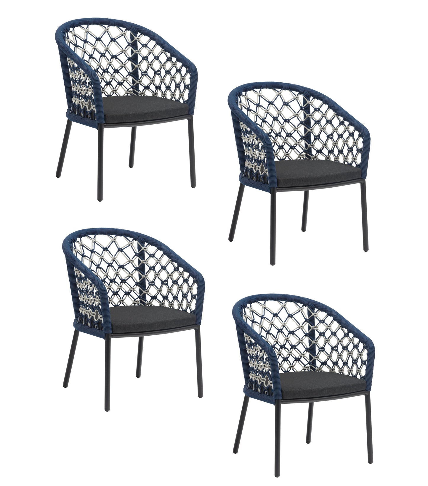 4x KONWAY® MARBELLA Alu Gastro Sessel BLAU / Weiß Garten Stapelstuhl Stuhl Set