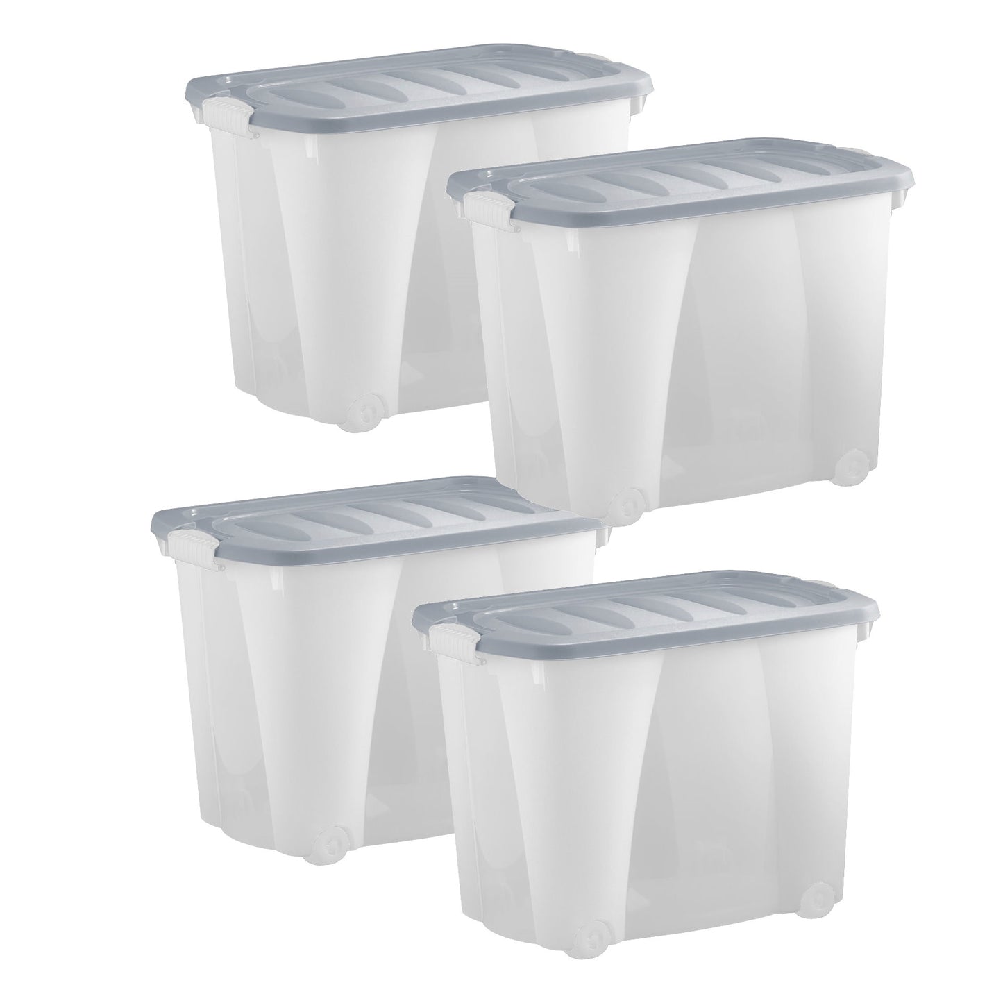 4x Aufbewahrungsbox 60L m. Deckel Spielzeug Kiste Kunststoff Stapelbox Lager Box