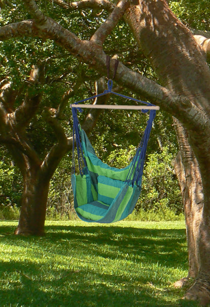 Hängesessel TOBAGO Hängestuhl Hängematte Hängesitz Schaukel 2 Kissen blau/grün