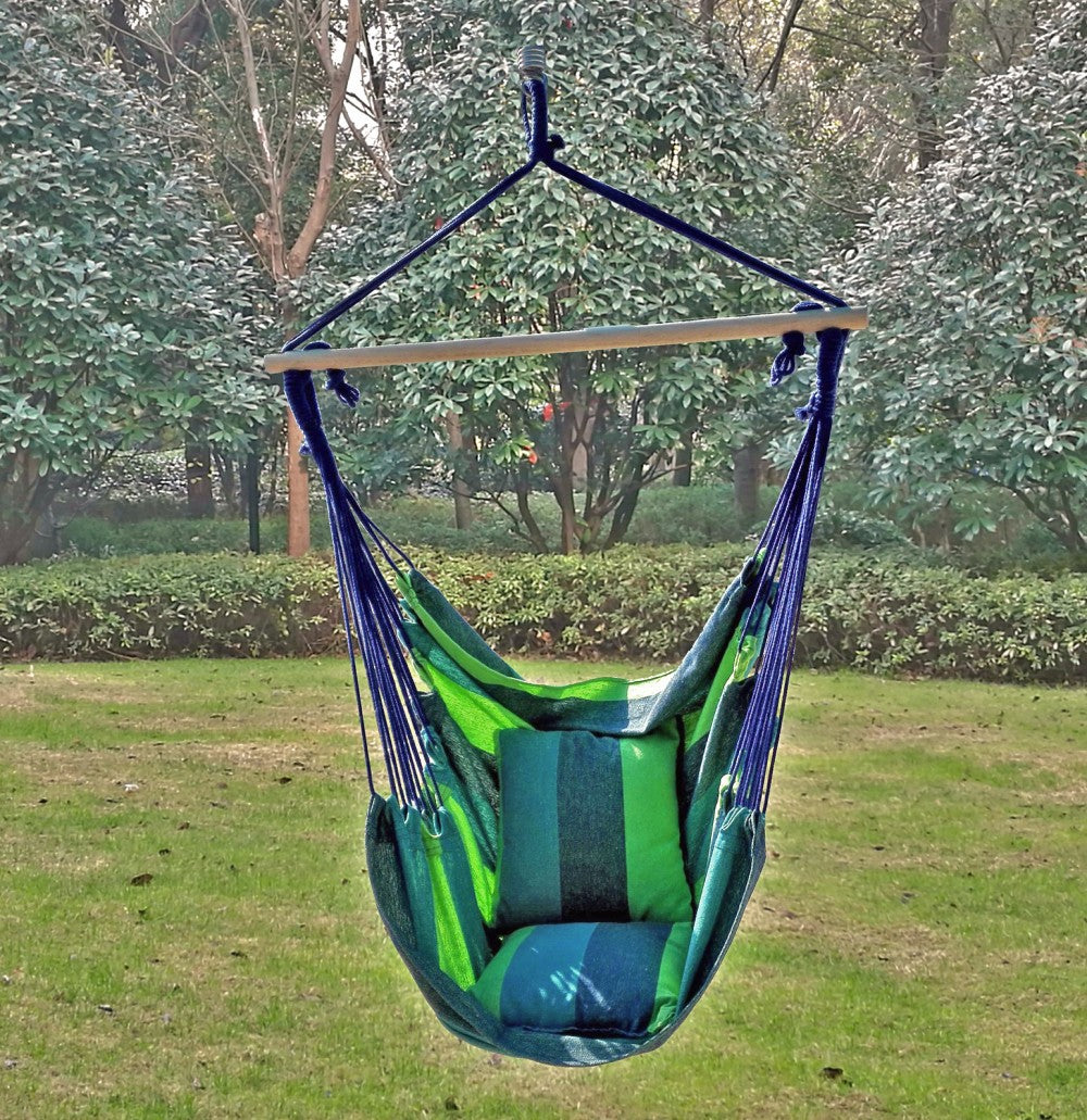 Hängesessel TOBAGO Hängestuhl Hängematte Hängesitz Schaukel 2 Kissen blau/grün