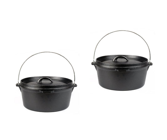 2er Set Dutch Oven 5 L Gusseisen Topfset Topf Pfanne Camping Grill Platte BBQ