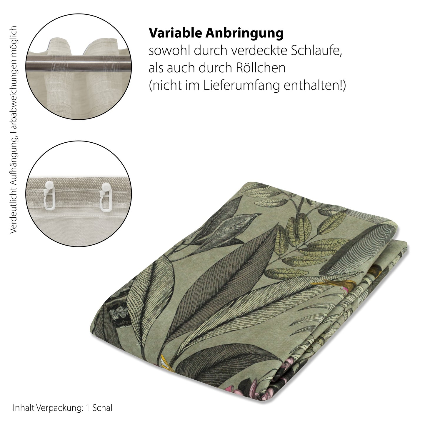 Schlaufen Vorhang Kelani grün 140x245 Wohnzimmer Schlafzimmer Kinderzimmer Deko