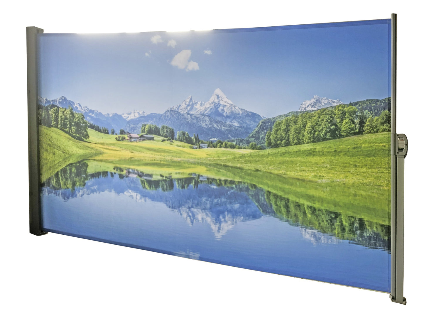 Seitenmarkise Motiv Bergsee silbergrau 160x300 Markise Seite Balkon Sichtschutz