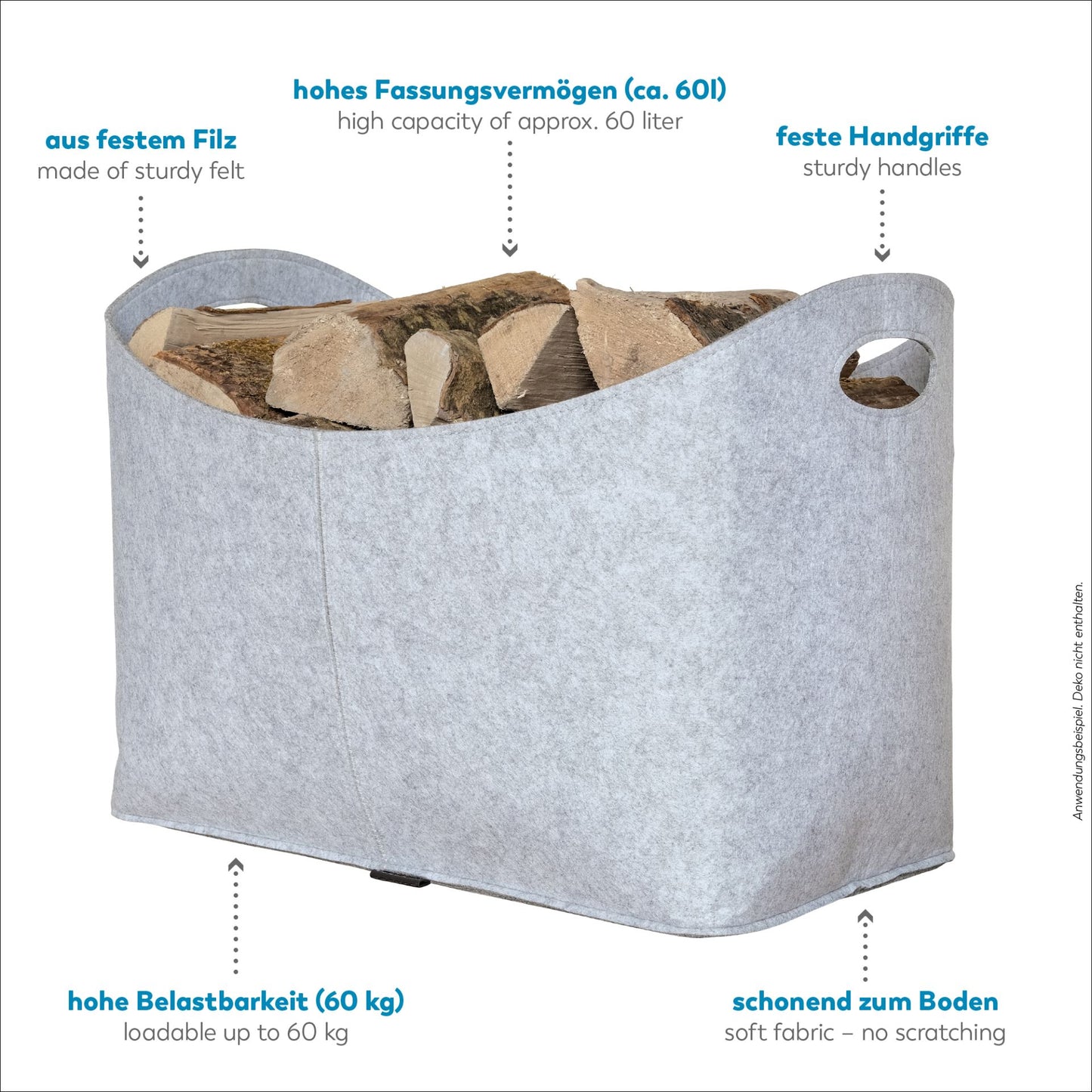 RUBBERNECK premium Filz Kaminholztasche XL hellgrau Tasche Holz Kaminholz