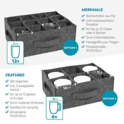 Filz Tassenhalter 6-12 Becher Gläser Tassen Aufbewahrung Becherhalter Camping