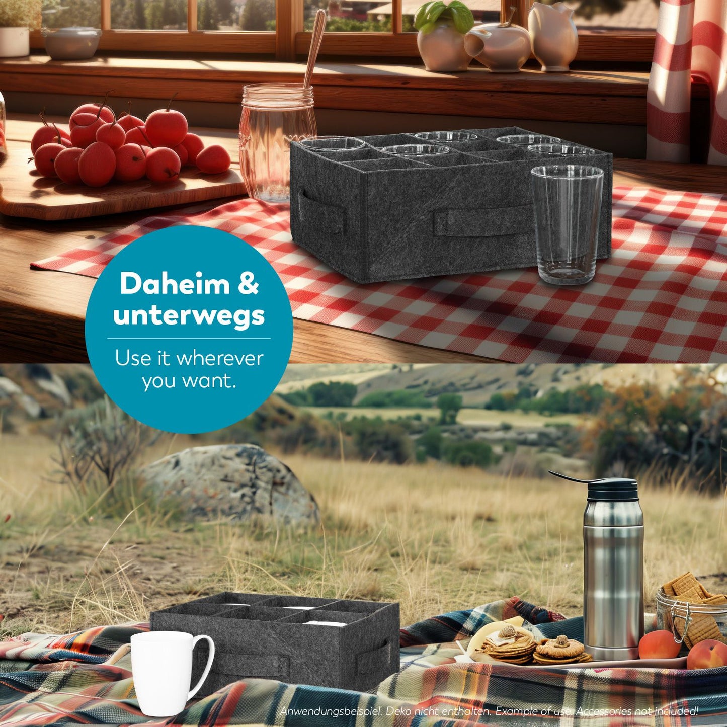 Filz Tassenhalter 6-12 Becher Gläser Tassen Aufbewahrung Becherhalter Camping