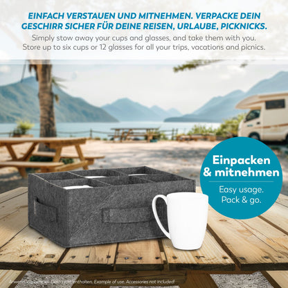 Filz Tassenhalter 6-12 Becher Gläser Tassen Aufbewahrung Becherhalter Camping