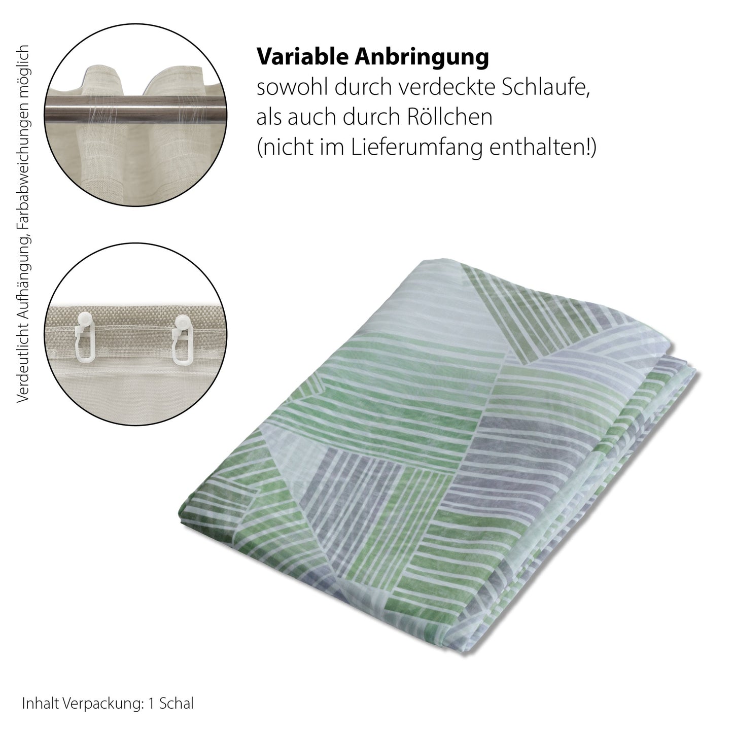 Schlaufen Vorhang Vitas grün/grau 140x245 Wohnzimmer Schlafzimmer Kinderzimmer
