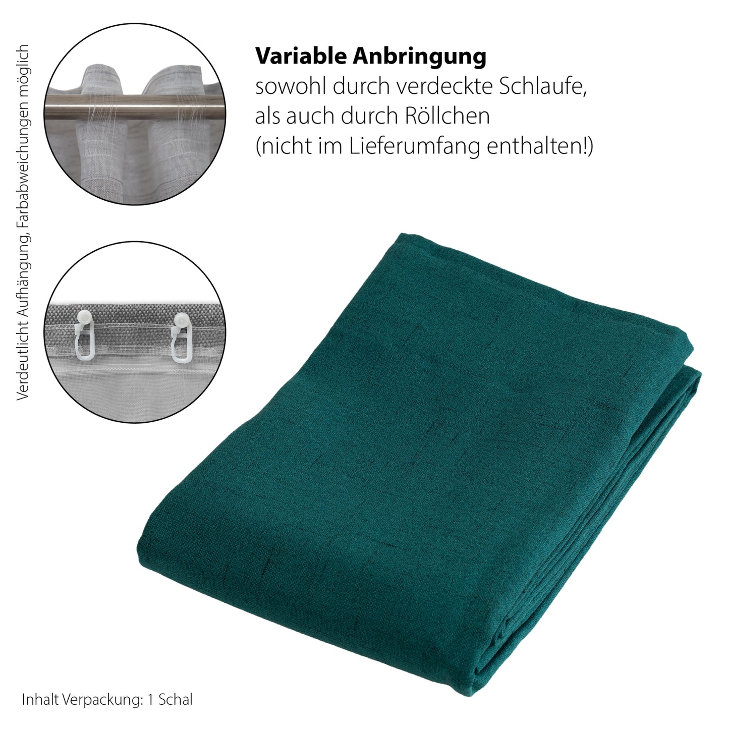 Homing Verdeckter Schlaufenschal Kjell 140x245 cm petrol Vorhang Wohnzimmer