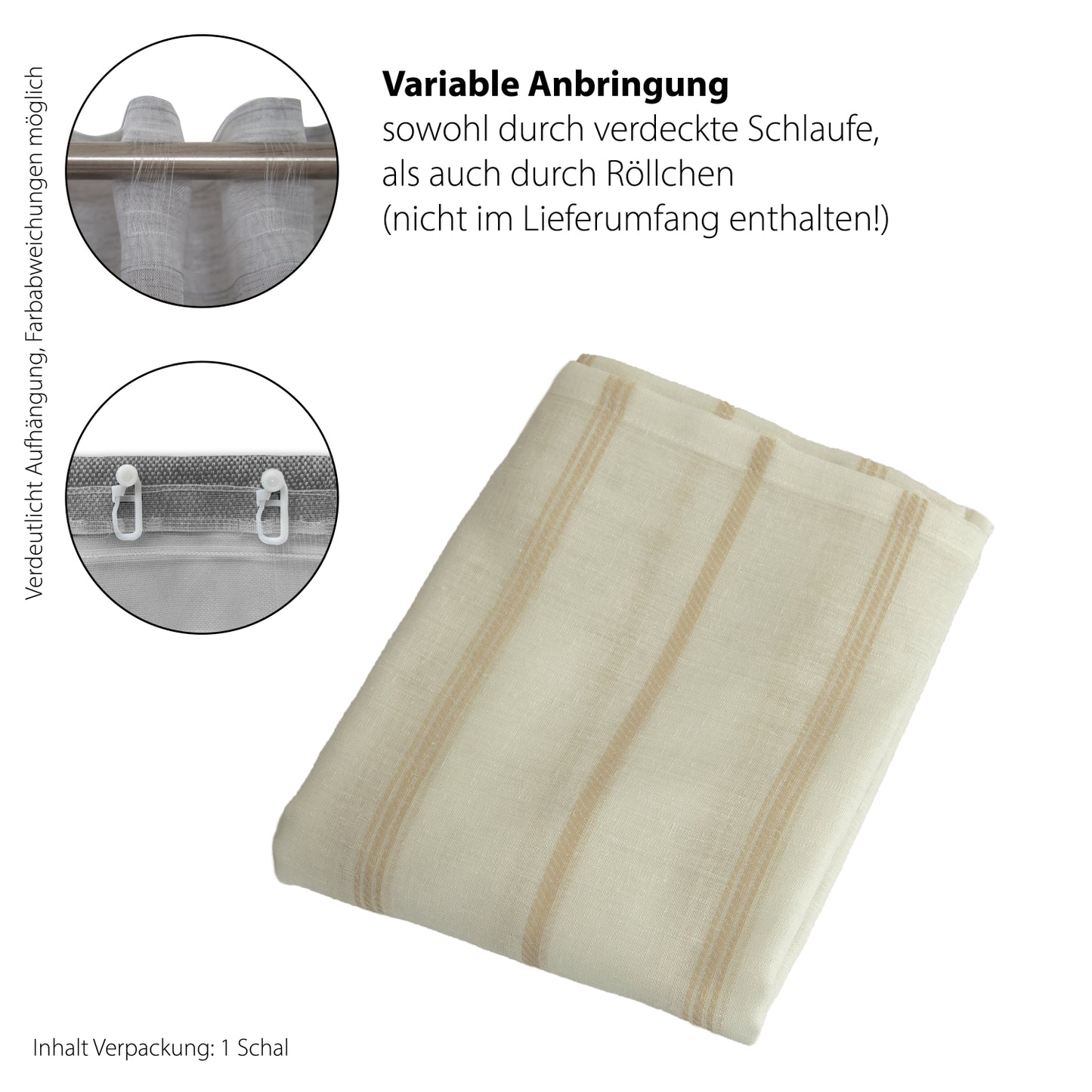 Homing Verdeckter Schlaufenschal 140x245cm creme Vorhang Wohnzimmer Schlafzimmer