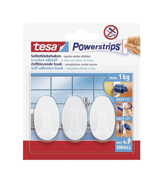3x Tesa Klebehaken Powerstrips ohne Bohren Wandhaken Haken weiß Handtuchhalter