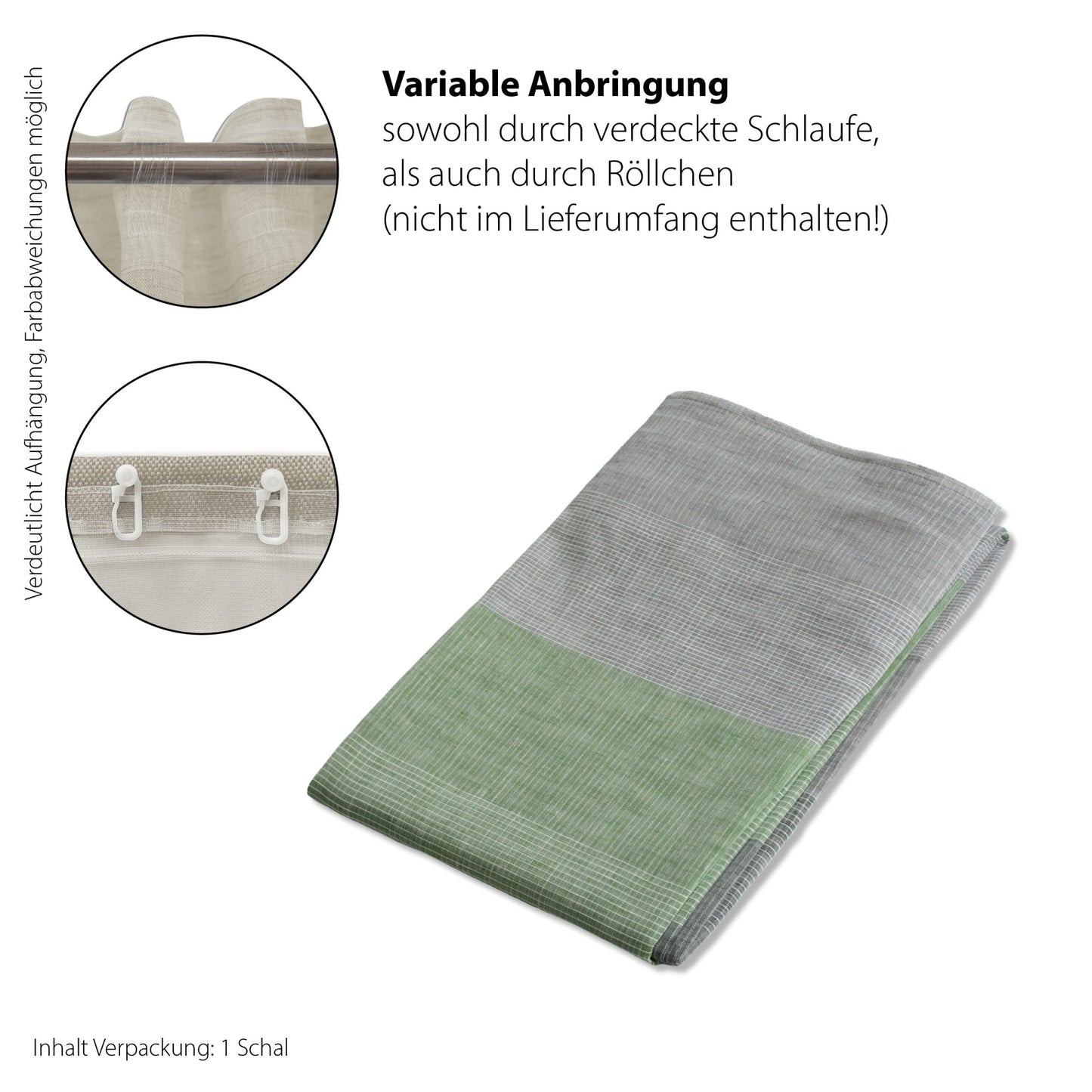 Schlaufen Vorhang Daniko grün/grau 140x245 Wohnzimmer Schlafzimmer Kinderzimmer