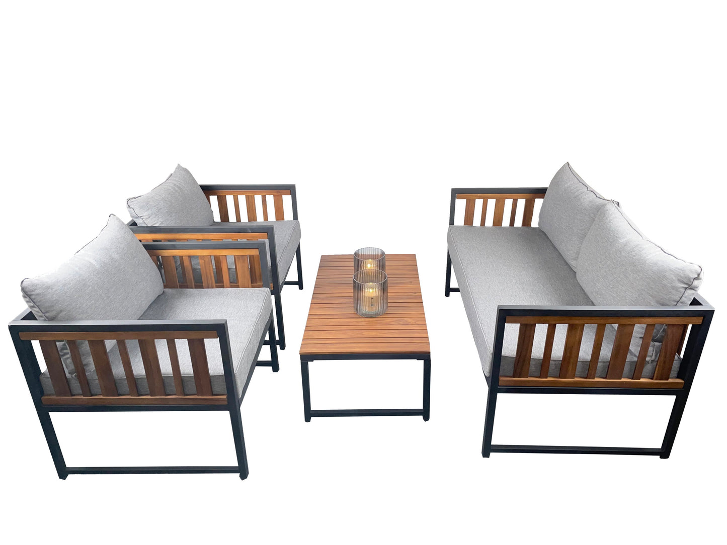 Lounge Sitzgruppe Akazie Metall Holz Sitzgruppe Garten Möbel Gartenset Garnitur