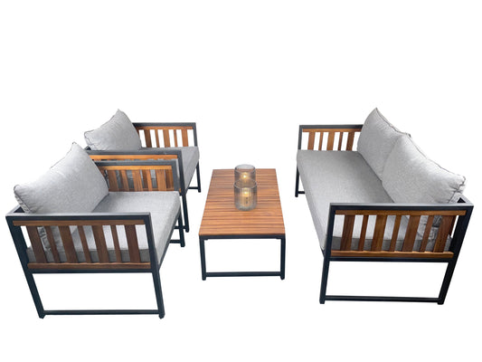 Lounge Sitzgruppe Akazie Metall Holz Sitzgruppe Garten Möbel Gartenset Garnitur