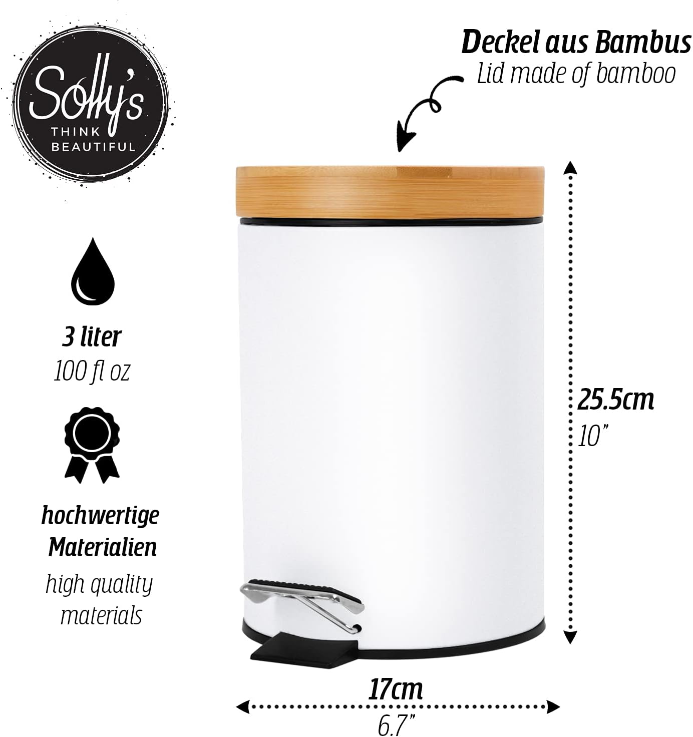Skanfriends Kosmetikeimer 3 Liter schwarz Badezimmer Abfalleimer Absenkautomatik