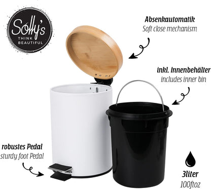 Skanfriends Kosmetikeimer 3 Liter schwarz Badezimmer Abfalleimer Absenkautomatik