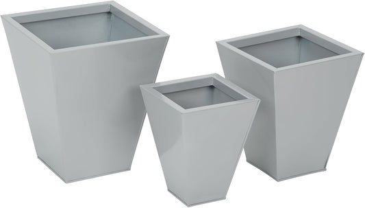 3er Set Metall Pflanztopf Blumentopf Übertopf Kübel wetterfest frostfest silber