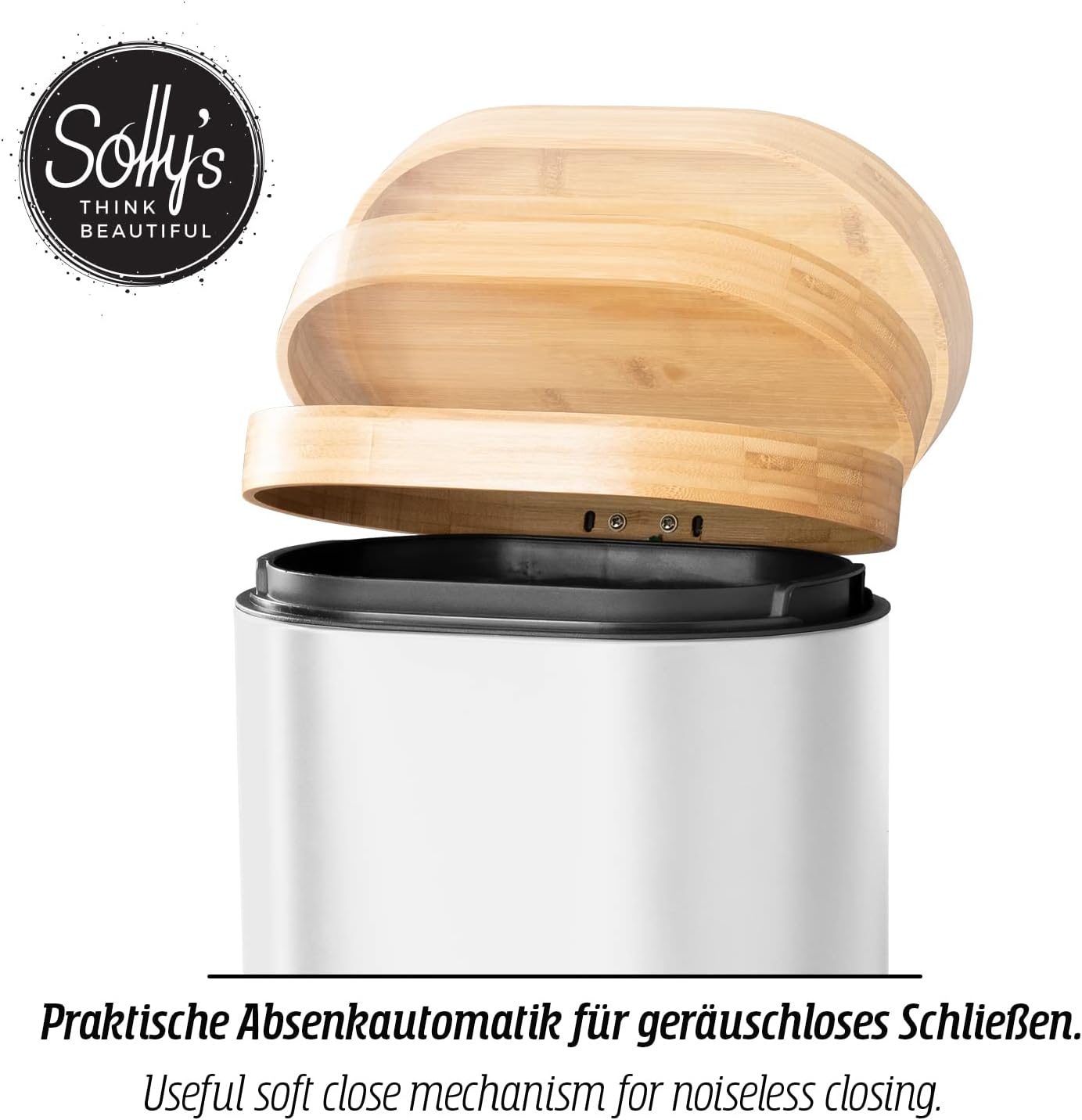6L Kosmetikeimer Bambus Deckel Bad Treteimer mit Absenkautomatik Mülleimer