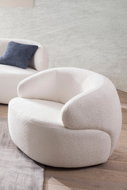 Sessel Bouclé Stoff Weiß Relaxsessel Polstersessel Ohrensessel Loungesessel