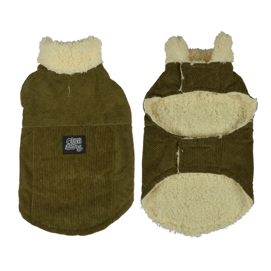 Hunde Mantel Cord Winterjacke Hundemantel Hundebekleidung Fleece Jacke khaki