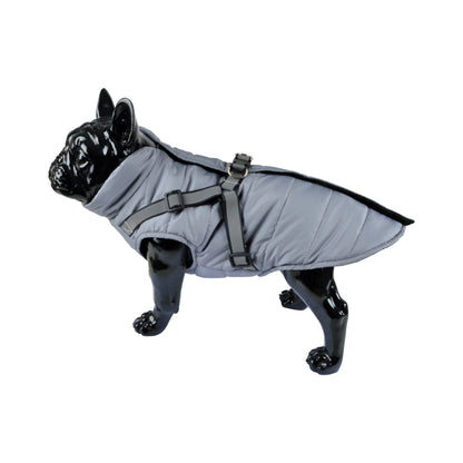Hunde Mantel mit Geschirr Winterjacke Hundemantel Hundebekleidung Jacken grau
