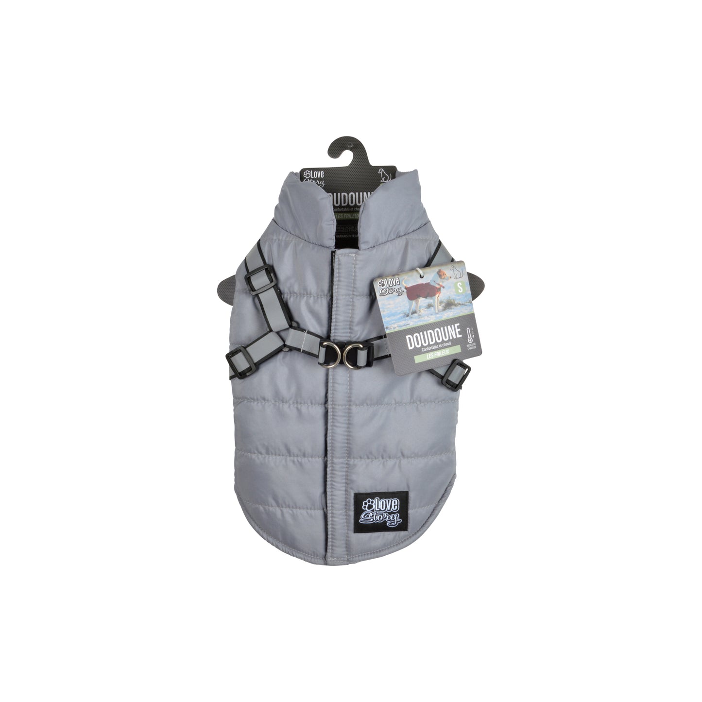 Hunde Mantel mit Geschirr Winterjacke Hundemantel Hundebekleidung Jacken grau
