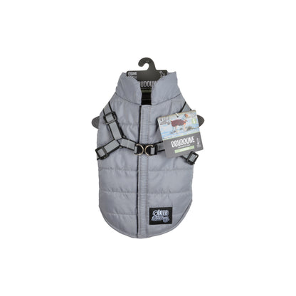 Hunde Mantel mit Geschirr Winterjacke Hundemantel Hundebekleidung Jacken grau