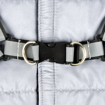 Hunde Mantel mit Geschirr Winterjacke Hundemantel Hundebekleidung Jacken grau