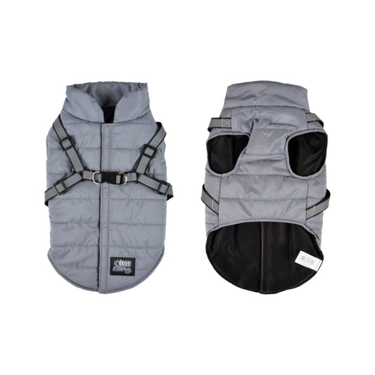 Hunde Mantel mit Geschirr Winterjacke Hundemantel Hundebekleidung Jacken grau