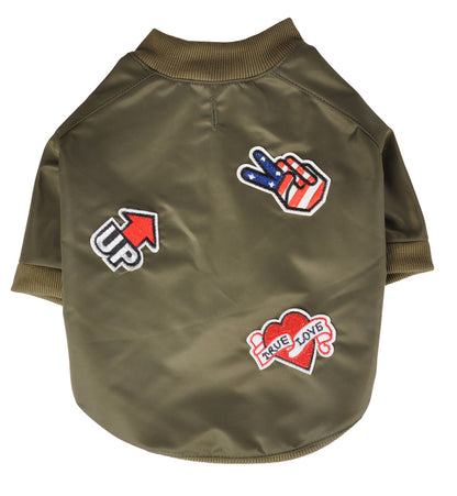 Design Hunde Jacke Bomberjacke khaki Hundebekleidung Haustier Mantel Pullover