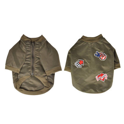 Design Hunde Jacke Bomberjacke khaki Hundebekleidung Haustier Mantel Pullover