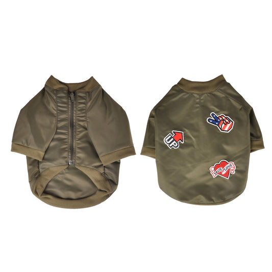 Design Hunde Jacke Bomberjacke khaki Hundebekleidung Haustier Mantel Pullover