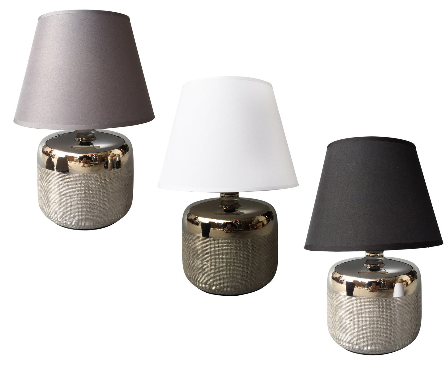 Homea Keramik Tischlampe 34cm Tischleuchte Nachttisch Lampe Leuchte Chrom Optik