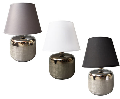Homea Keramik Tischlampe 34cm Tischleuchte Nachttisch Lampe Leuchte Chrom Optik