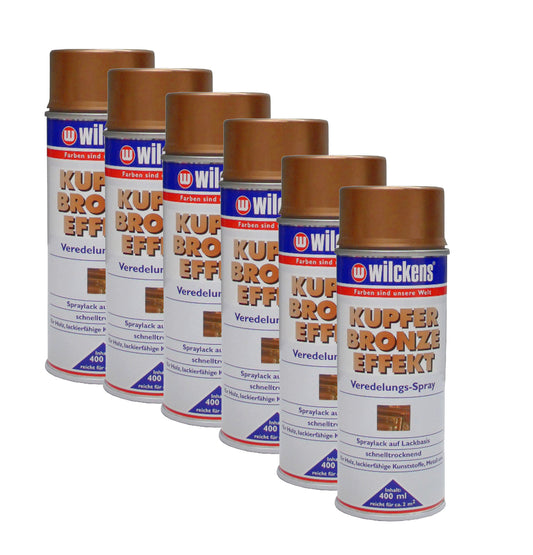 6x WILCKENS Kupferbronze Effekt Spray 400ml Lack Kupfer Bronze Sprühfarbe Farbe