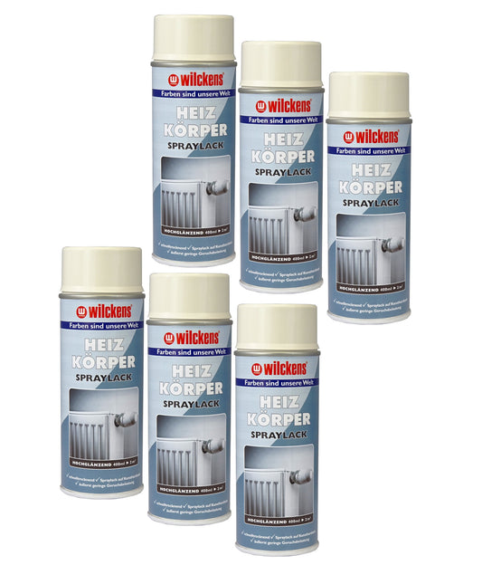 6x Wilckens Heizkörperlackspray creme weiß 400ml Heizung Lackspray Spraydose