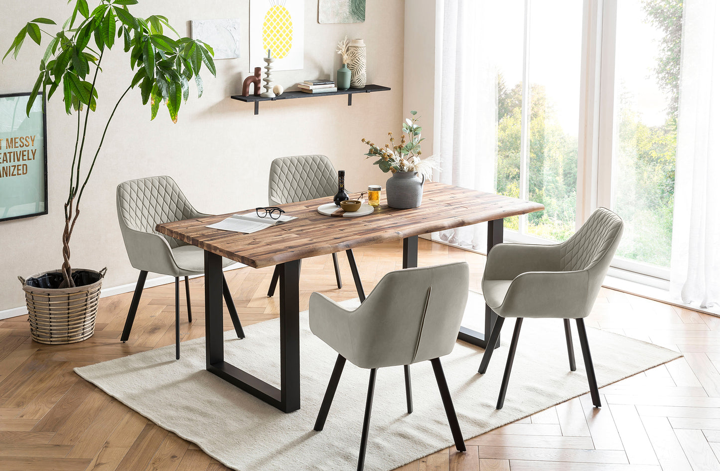 Essgruppe 5 tlg. 160x90 cm Sitzgruppe Massivholz Essstuhl Esstisch Tisch Stuhl