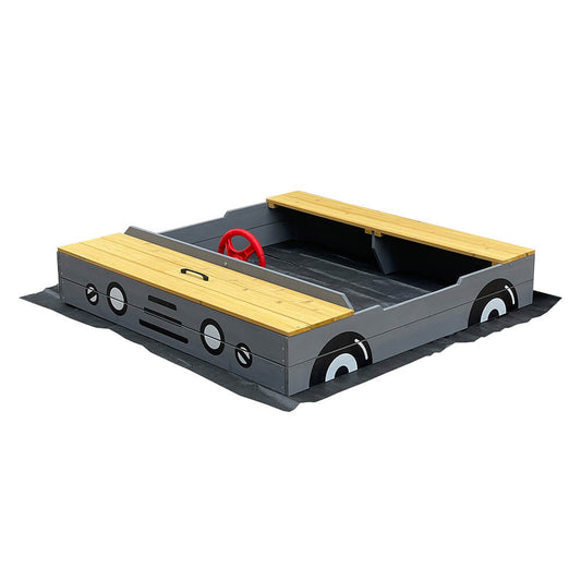 Auto Holz Sandkasten 120x120cm grau Sandkiste Sandbox Holzsandkasten Garten