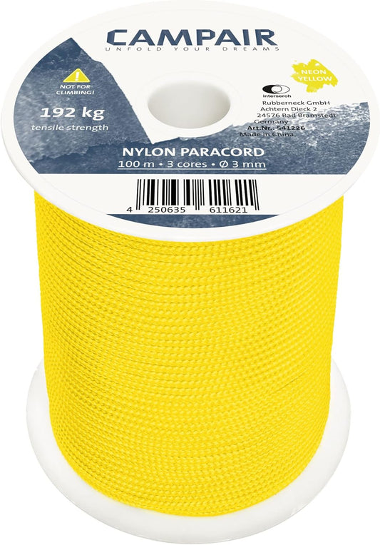 CAMPAIR Paracord Seil 100m reißfest neongelb Fallschirmschnur Camping Leine